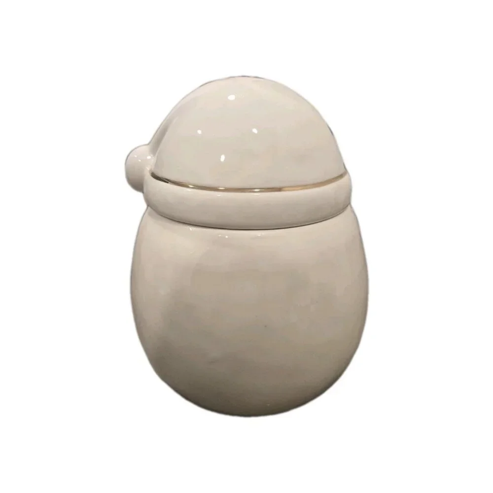 New Holiday Christmas White / Gold Santa Claus Cookie Dog Treat Jar Kitchen